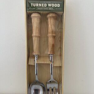 William Sonoma Turned Wood Serving Set NIB